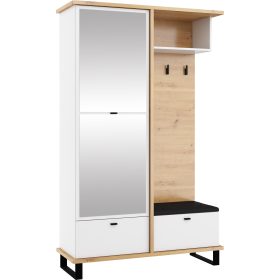   Cross előszoba bútor tükörrel - Artisan tölgy - Fehér - Fekete huzat