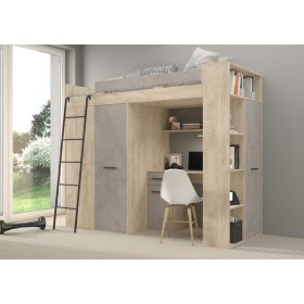 Verana galériaágy balos - Endgrain tölgy - Beton szürke