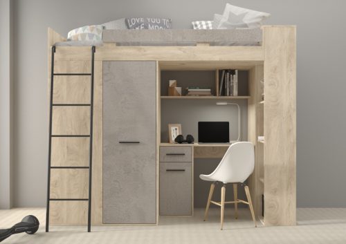 Verana galériaágy balos - Endgrain tölgy - Beton szürke