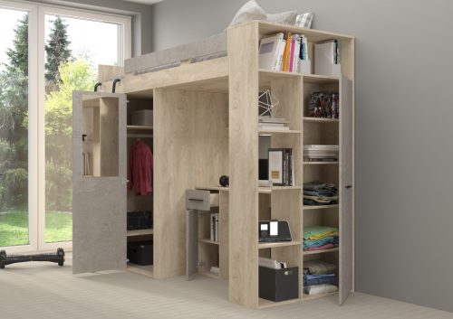 Verana galériaágy balos - Endgrain tölgy - Beton szürke