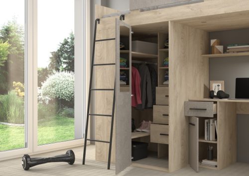 Verana galériaágy balos - Endgrain tölgy - Beton szürke