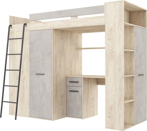 Verana galériaágy balos - Endgrain tölgy - Beton szürke