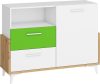 Hey komód 1 ajtó 2 fiók 125W - Artisan tölgy - Fehér - Zöld