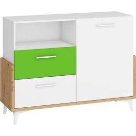   Hey komód 1 ajtó 2 fiók 125W - Artisan tölgy - Fehér - Zöld