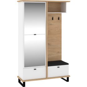   Cross előszoba bútor tükörrel - Cremona tölgy - Fehér - Fekete huzat