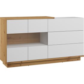   Hybrid komód 2 üvegajtó 3 fiók - Artisan tölgy - Fényes fehér