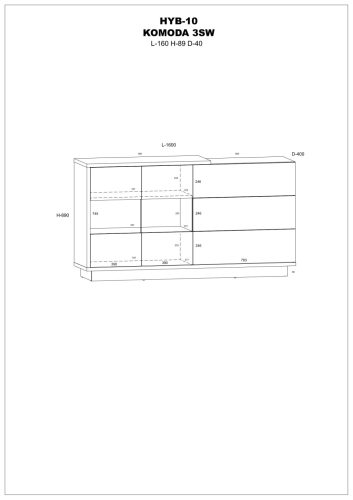 Hybrid komód 2 üvegajtó 3 fiók - Artisan tölgy - Fényes fehér