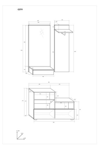 City előszoba bútor szett - Artisan tölgy - Fényes fekete