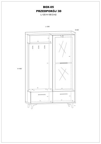 Box tükrös előszoba szekrény 3 ajtó - Grange tölgy - Fehér - Granada mandula - Barna huzat