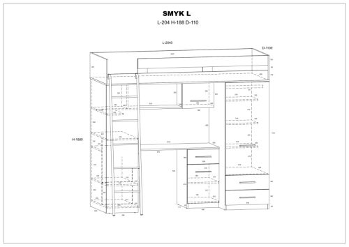 Smyk galériaágy balos - Endgrain tölgy - Granada mandula