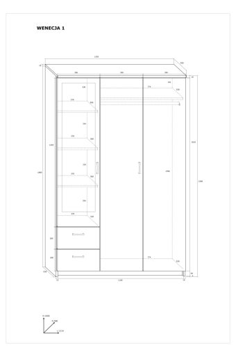 Wenecja 1 gardróbszekrény 3 ajtó 2 fiók tükörrel - Endgrain tölgy