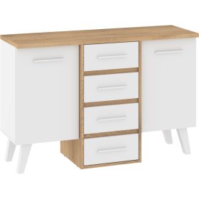 Nordis komód 2 ajtó 4 fiók - Cremona tölgy - Fehér