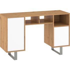 King íróasztal 2 ajtó - Artisan tölgy - Fényes fehér