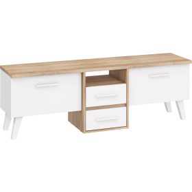   Nordis TV-állvány 2 ajtó 2 fiók - Világos Sonoma tölgy - Fehér