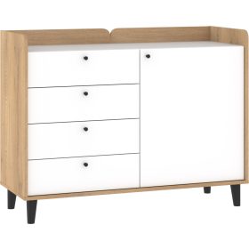   Dolce komód 1 ajtó 4 fiók - Cremona tölgy - Fényes fehér