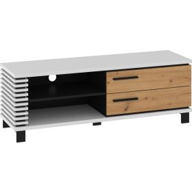   Lamir TV-állvány 2 fiók - Fehér - Artisan tölgy - Fekete