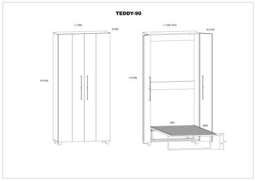 Teddy szekrényágy 90 - Tobacco tölgy