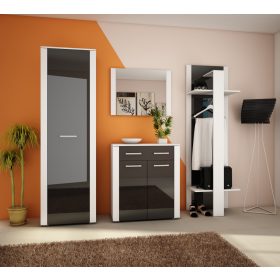 Cezar előszoba bútor szett - Fehér - Fényes fekete