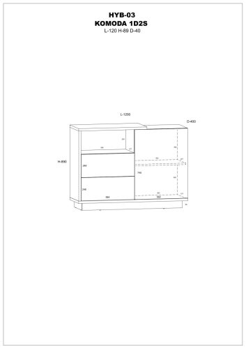 Hybrid komód 1 ajtó 2 fiók - Fekete - Fényes fehér