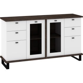   Cross vitrines komód 2 üvegajtó 4 fiók - Grange tölgy - Fehér