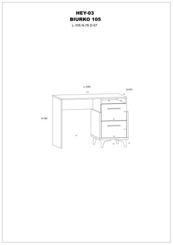 Hey íróasztal 2 fiók 105 - Artisan tölgy - Fehér - Sárga