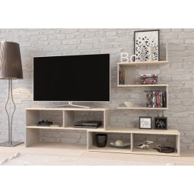 Sydney TV-állvány - Endgrain tölgy - Beton szürke