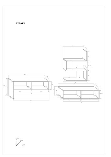 Sydney TV-állvány - Endgrain tölgy - Beton szürke