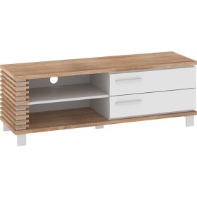   Lamir TV-állvány 2 fiók - Világos Sonoma tölgy - Fényes fehér - Fehér