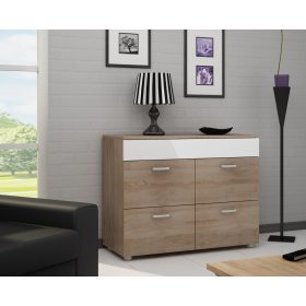   Magic komód 4 ajtó - Világos Sonoma tölgy - Fényes fehér