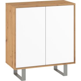 King komód kicsi 2 ajtó - Artisan tölgy - Fényes fehér