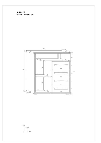 Angel alacsony könyvespolc 4 fiók - Artisan tölgy - Fehér