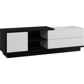   Hybrid TV-állvány 1 ajtó 2 fiók - Fekete - Fényes fehér