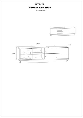 Hybrid TV-állvány 1 ajtó 2 fiók - Fekete - Fényes fehér