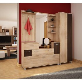   Grand előszoba bútor szekrénnyel - Világos Sonoma tölgy - Sötét Sonoma tölgy