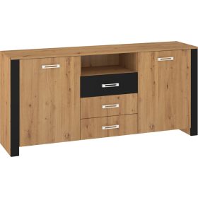 Hugo komód 2 ajtó 3 fiók - Artisan tölgy - Fekete