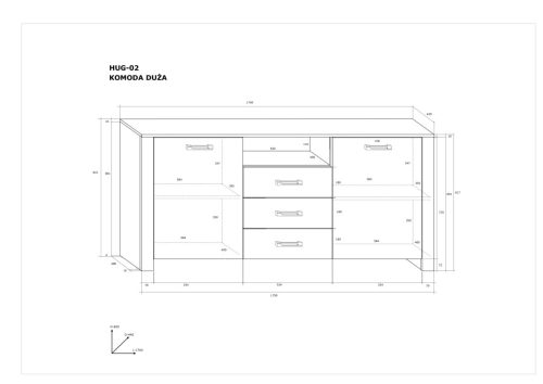 Hugo komód 2 ajtó 3 fiók - Artisan tölgy - Fekete