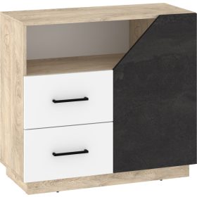   Pax 90 komód 1 ajtó 2 fiók - Endgrain tölgy - Fehér - Beton fekete
