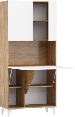 Megan 1 többfunkciós szekrény felhajtható asztallappal 3 ajtó - Burgundy tölgy - Fényes fehér