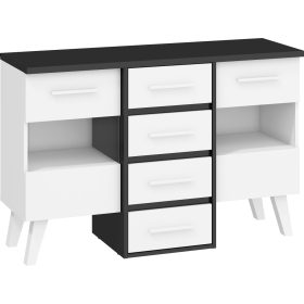 Nordis komód 2 üvegajtó 4 fiók - Fekete - Fehér