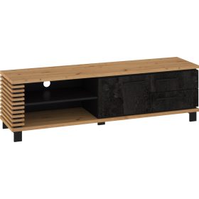   Lamir TV-állvány 1 ajtó 2 fiók - Artisan tölgy - Beton fekete - Fekete