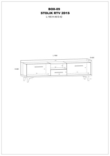 Boss TV-állvány 2 ajtó 1 fiók - Artisan tölgy - Fehér - Fekete