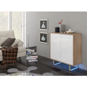   King komód kicsi 2 ajtó - Világos Sonoma tölgy - Fényes fehér