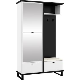   Cross előszoba bútor tükörrel - Fekete - Fehér - Bézs huzat