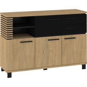   Lamir komód 4 ajtó 2 fiók - Stone tölgy - Fényes fekete - Fekete