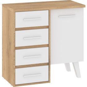 Nordis komód 1 ajtó 4 fiók - Cremona tölgy - Fehér