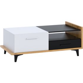   Box dohányzóasztal 2 ajtó 2 fiók - Artisan tölgy - Fehér - Fekete