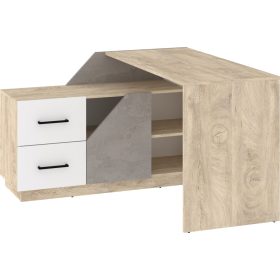   Pax 120L sarok íróasztal kombináció balos - Endgrain tölgy - Fehér - Beton szürke