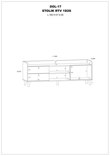 Dolce TV-állvány 1 ajtó 2 fiók - Fehér - Fényes fehér