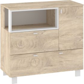 Vegas komód 1 ajtó 2 fiók - Endgrain tölgy - Fehér