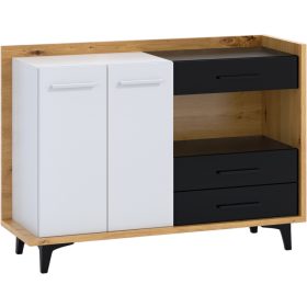   Box komód 2 ajtó 3 fiók - Artisan tölgy - Fehér - Fekete